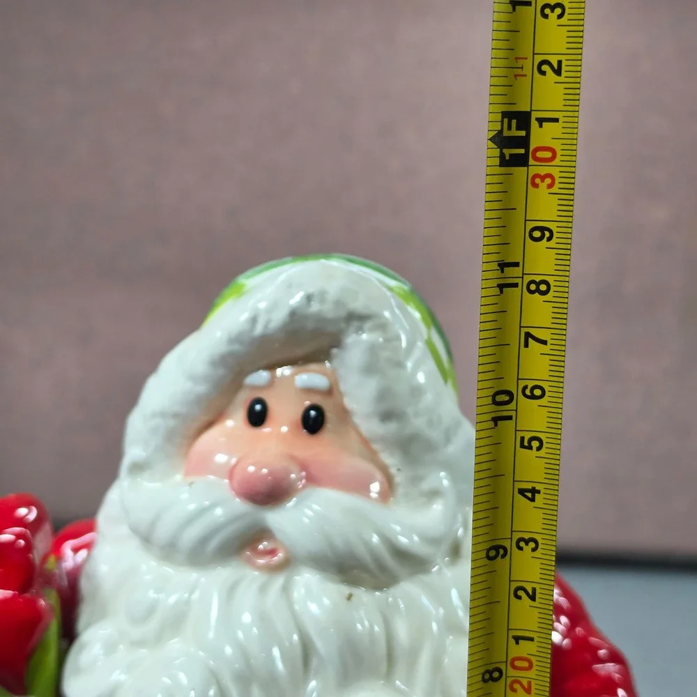 Fitz and Floyd Holiday Cheer Santa Cookie Jar Red Green Excellent Handcrafted